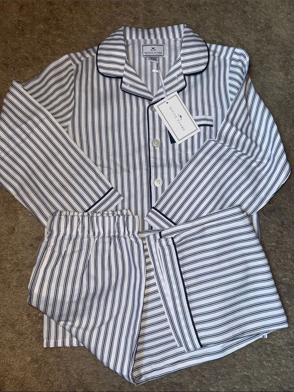 Kid's Twill Pajama Set in Navy French Ticking
